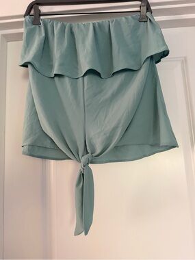 Vici Sage Green Off-Shoulder Tie Front Top